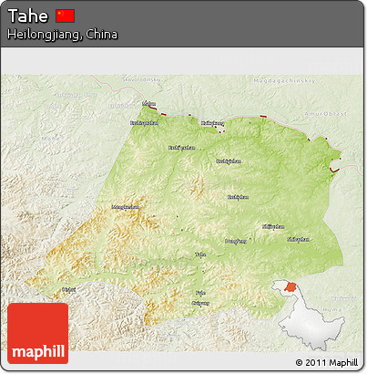 Physical 3D Map of Tahe, lighten