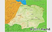 Physical 3D Map of Tahe, political outside