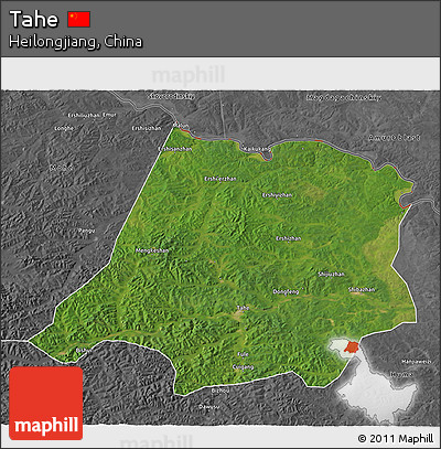 Satellite 3D Map of Tahe, desaturated