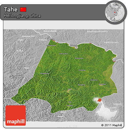 Satellite 3D Map of Tahe, lighten, desaturated