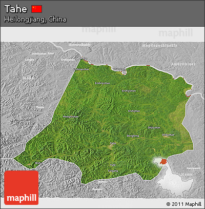 Satellite 3D Map of Tahe, lighten, desaturated