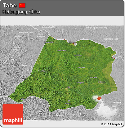 Satellite 3D Map of Tahe, lighten, desaturated