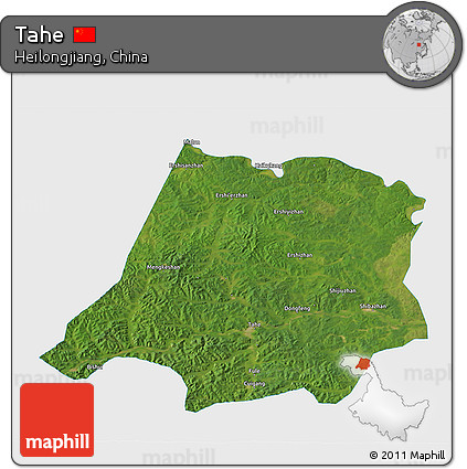 Satellite 3D Map of Tahe, single color outside