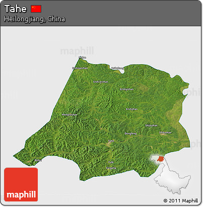 Satellite 3D Map of Tahe, single color outside