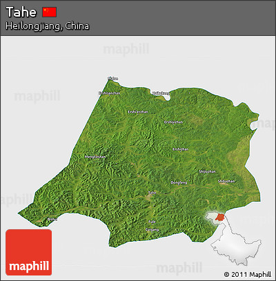 Satellite 3D Map of Tahe, single color outside