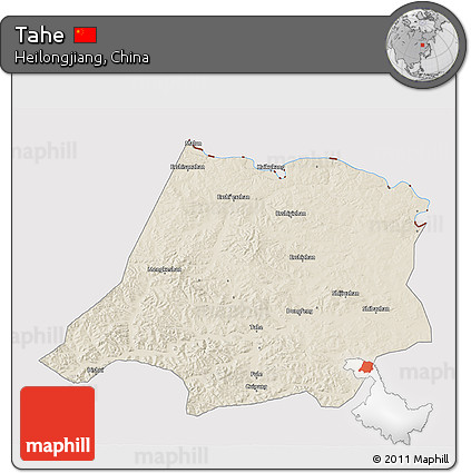Shaded Relief 3D Map of Tahe, cropped outside