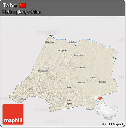 Shaded Relief 3D Map of Tahe, cropped outside