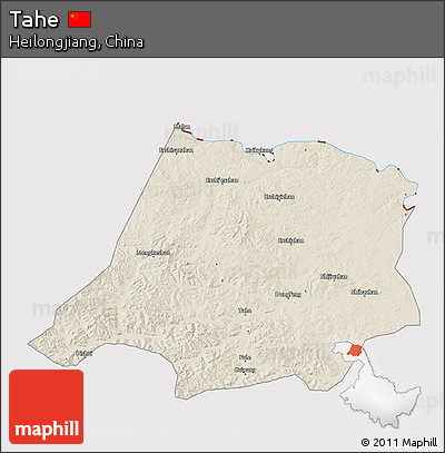 Shaded Relief 3D Map of Tahe, cropped outside