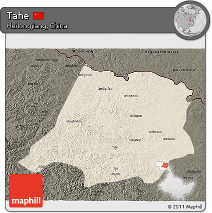 Shaded Relief 3D Map of Tahe, darken