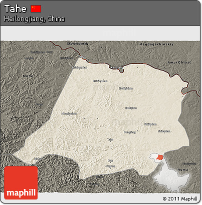 Shaded Relief 3D Map of Tahe, darken