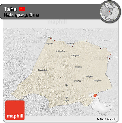 Shaded Relief 3D Map of Tahe, lighten, desaturated