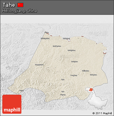 Shaded Relief 3D Map of Tahe, lighten, desaturated