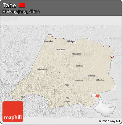 Shaded Relief 3D Map of Tahe, lighten, desaturated