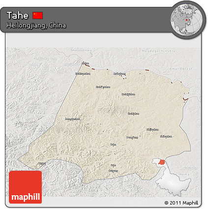 Shaded Relief 3D Map of Tahe, lighten, semi-desaturated