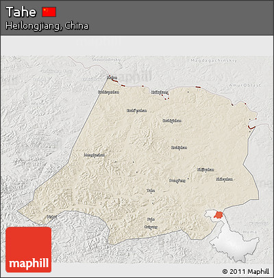 Shaded Relief 3D Map of Tahe, lighten, semi-desaturated