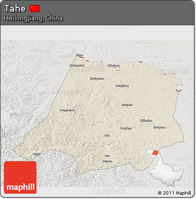 Shaded Relief 3D Map of Tahe, lighten, semi-desaturated