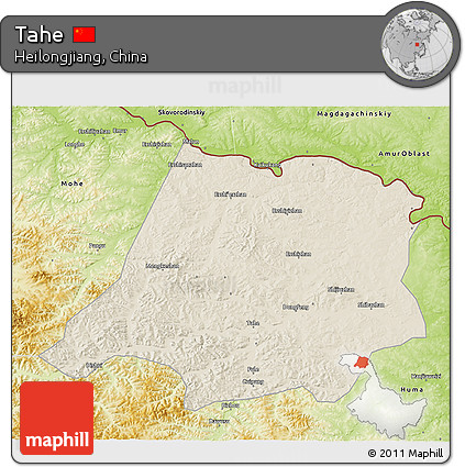 Shaded Relief 3D Map of Tahe, physical outside