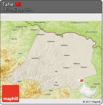 Shaded Relief 3D Map of Tahe, physical outside