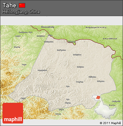 Shaded Relief 3D Map of Tahe, physical outside