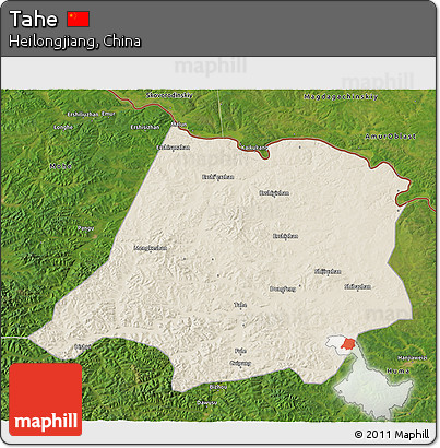 Shaded Relief 3D Map of Tahe, satellite outside