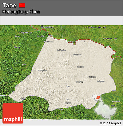 Shaded Relief 3D Map of Tahe, satellite outside