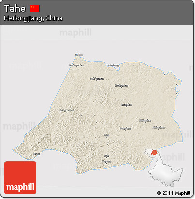Shaded Relief 3D Map of Tahe, single color outside