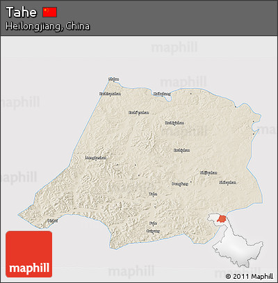Shaded Relief 3D Map of Tahe, single color outside