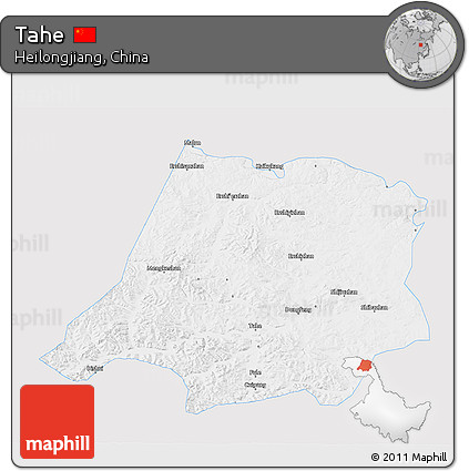 Silver Style 3D Map of Tahe, single color outside