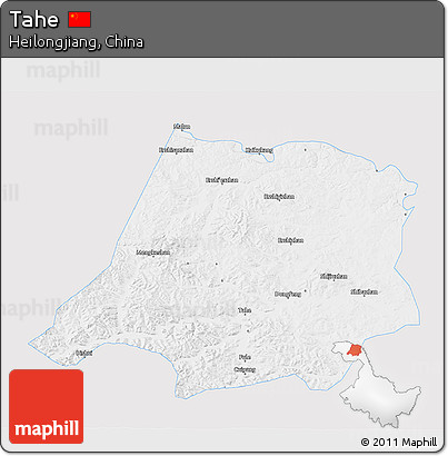 Silver Style 3D Map of Tahe, single color outside