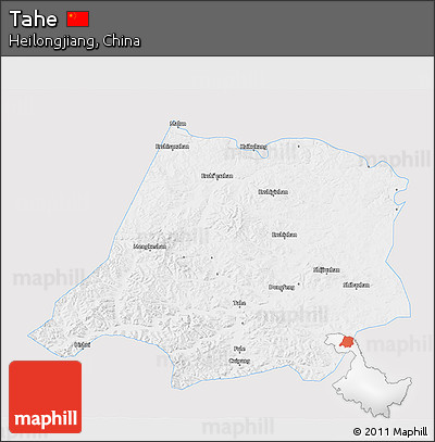 Silver Style 3D Map of Tahe, single color outside