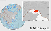 Gray Location Map of Tahe, highlighted parent region, hill shading