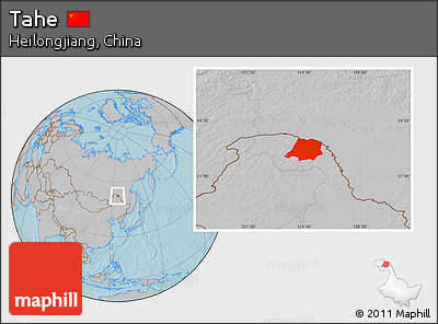 Gray Location Map of Tahe, hill shading