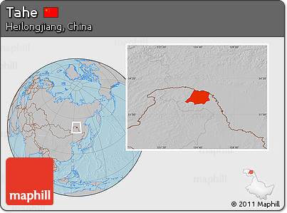 Gray Location Map of Tahe, hill shading