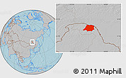 Gray Location Map of Tahe, hill shading
