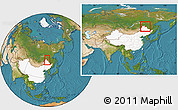 Satellite Location Map of Tahe, highlighted country, within the entire country
