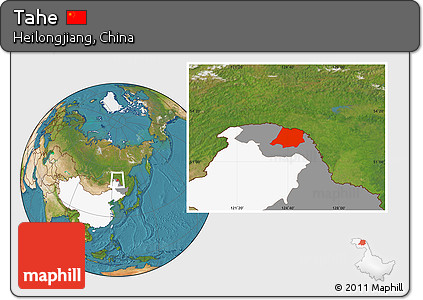 Satellite Location Map of Tahe, highlighted country, highlighted parent region