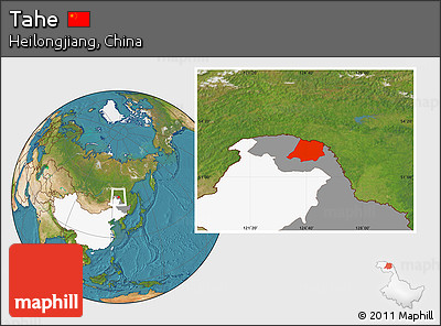 Satellite Location Map of Tahe, highlighted country, highlighted parent region