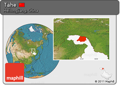 Satellite Location Map of Tahe, highlighted parent region