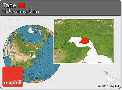Satellite Location Map of Tahe, highlighted parent region