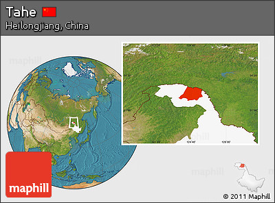 Satellite Location Map of Tahe, highlighted parent region