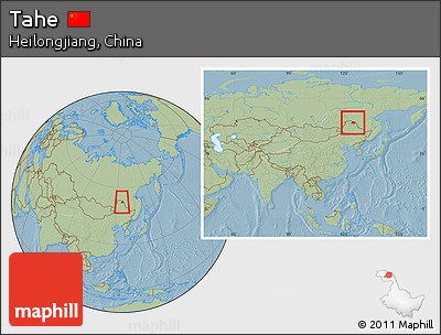 Savanna Style Location Map of Tahe, within the entire country, hill shading