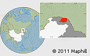 Savanna Style Location Map of Tahe, highlighted country, highlighted parent region, hill shading