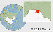 Savanna Style Location Map of Tahe, highlighted country, hill shading