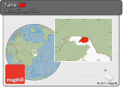 Savanna Style Location Map of Tahe, highlighted parent region, hill shading