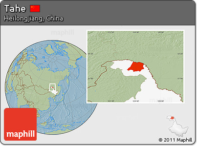 Savanna Style Location Map of Tahe, highlighted parent region, hill shading