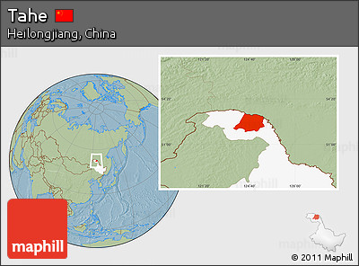 Savanna Style Location Map of Tahe, highlighted parent region, hill shading