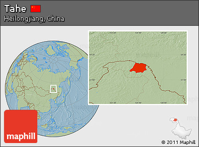 Savanna Style Location Map of Tahe, hill shading