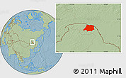 Savanna Style Location Map of Tahe, hill shading