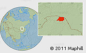 Savanna Style Location Map of Tahe, hill shading