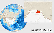 Shaded Relief Location Map of Tahe, highlighted country